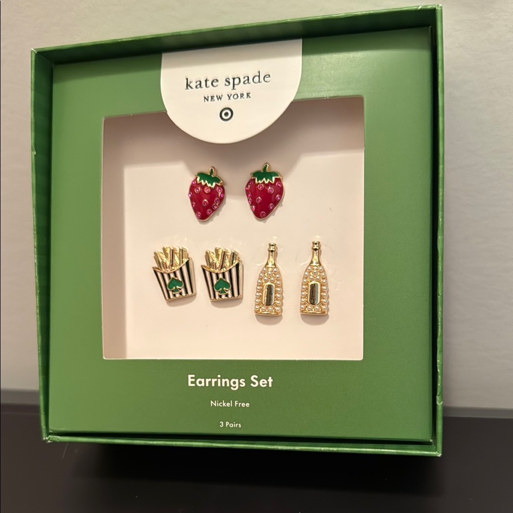 Kate Spade New York Target Collaboration Earrings Set 3 Pairs 🍓🍟🍾